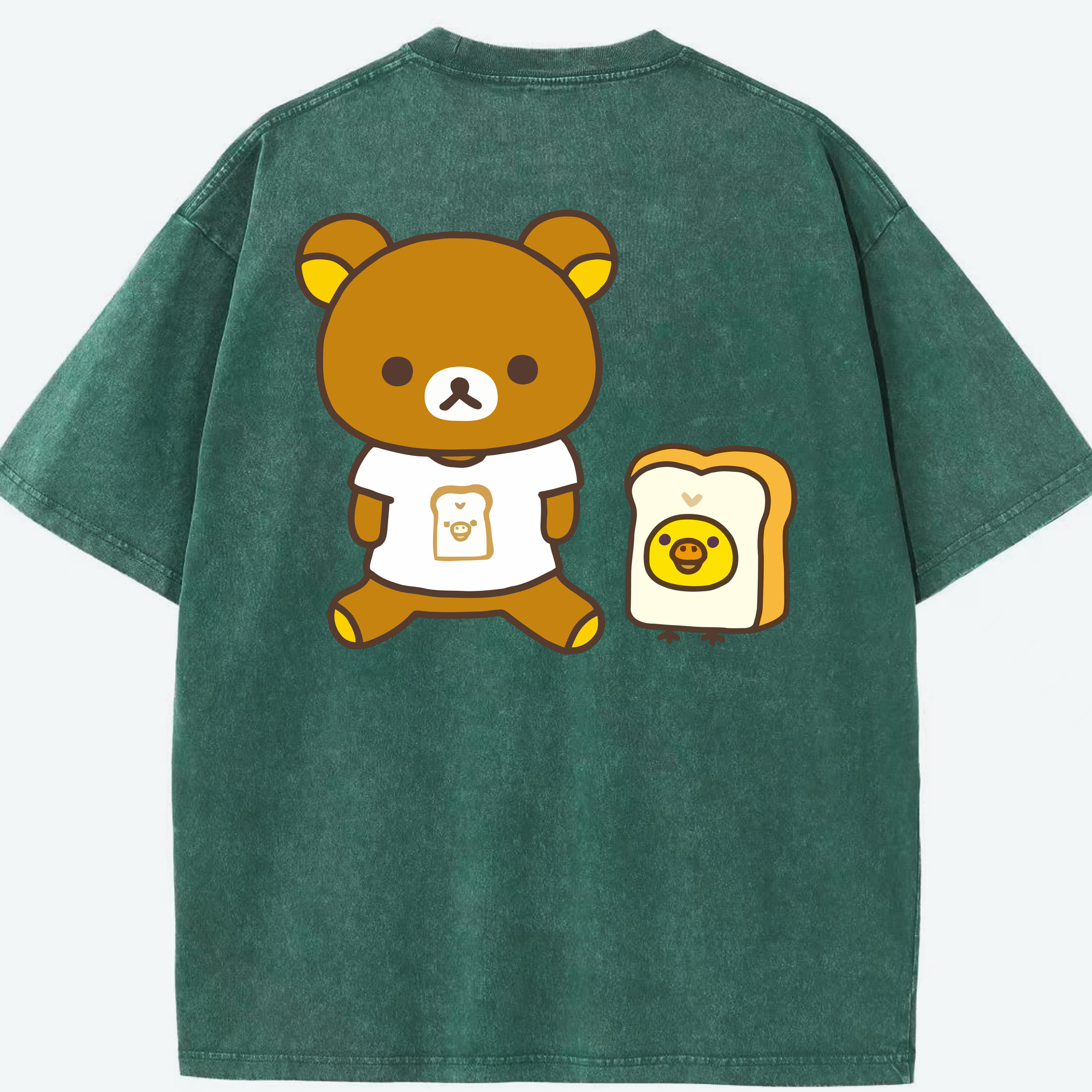 （画像用） リラックマ リラックマ キイロイトリ Rilakkuma Korilakkuma Kiiroitori 綿100% ヴィンテージ風 半袖Tシャツ（背面プリント）